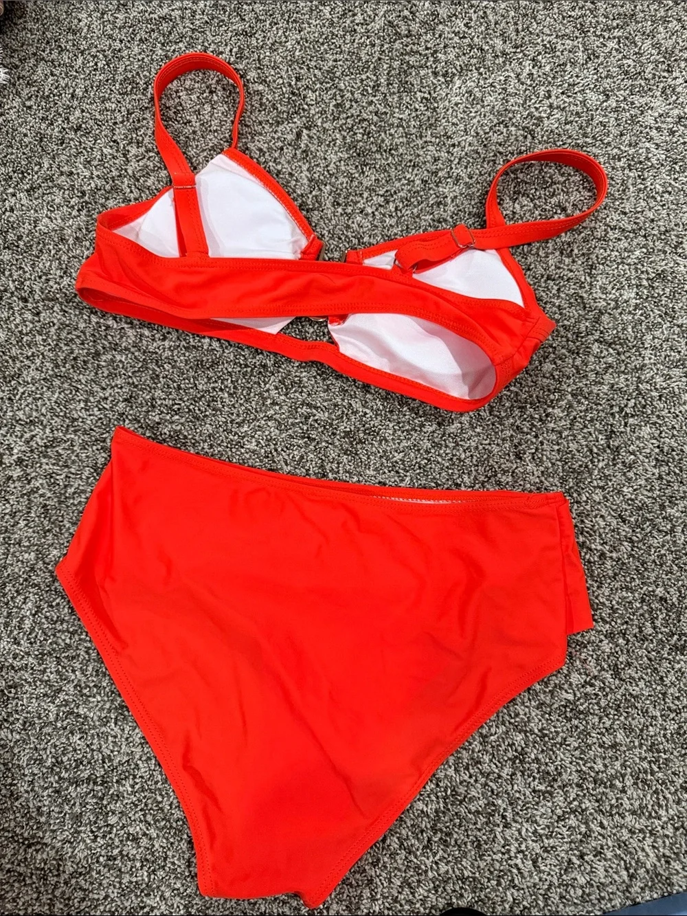 SHEIN Bright Red High-Waist Bikini with Metal Ring